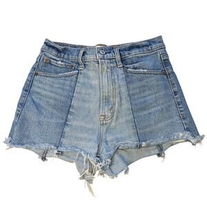 Abercrombie & Fitch High Rise Mom Shorts Womens 26 Blue Denim Distressed Frayed